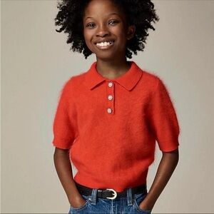 J Crew Girls brushed cashmere polo with jewel buttons Size 6 7 Vintage Red‎